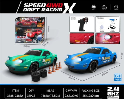 RC Drift Car 1:14 Scale 4WD High-Speed Remote Control Car with LED Lights 2.4GHz Rechargeable Drift Racing Car with Extra Tires & Cones Toy for kids