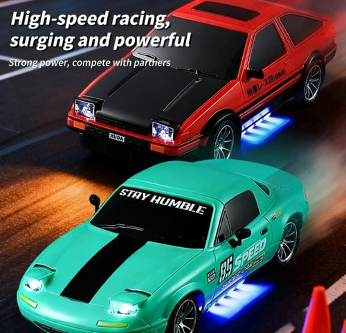 RC Drift Car 1:14 Scale 4WD High-Speed Remote Control Car with LED Lights 2.4GHz Rechargeable Drift Racing Car with Extra Tires & Cones Toy for kids