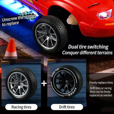 RC Drift Car 1:14 Scale 4WD High-Speed Remote Control Car with LED Lights 2.4GHz Rechargeable Drift Racing Car with Extra Tires & Cones Toy for kids